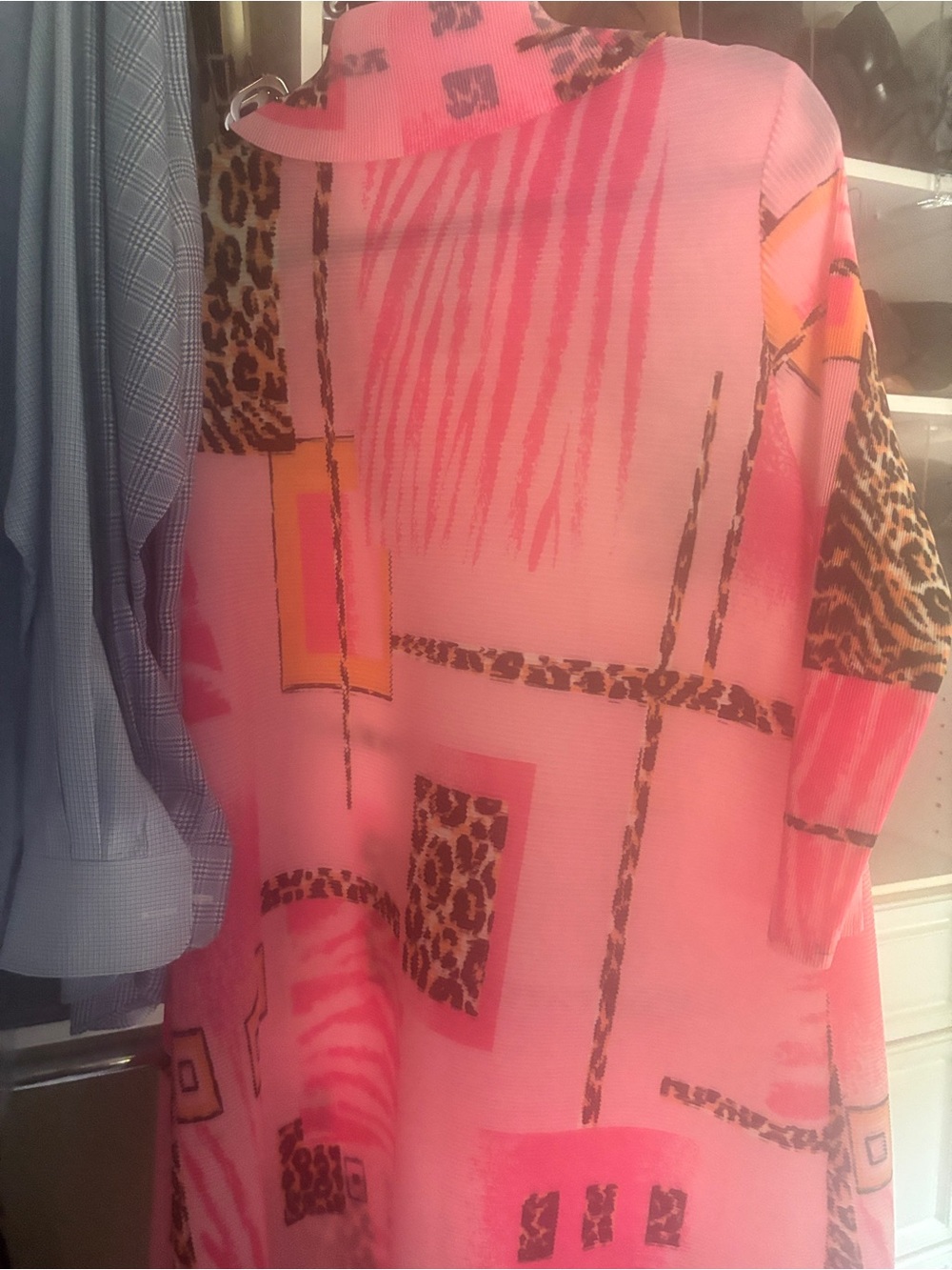 Pink Patchwork Animal-Print Midi Shirt Dress - Picture 2 of 7